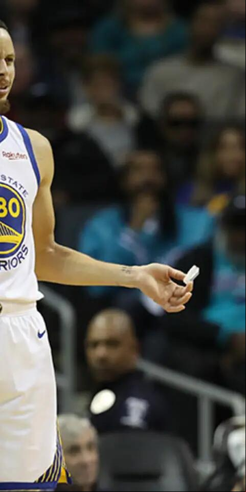 Stephen Curry #30 of the Golden State Warriors reacts after a play against the Charlotte Hornets during their game at Spectrum Center on February 25, 2019 in Charlotte, North Carolina